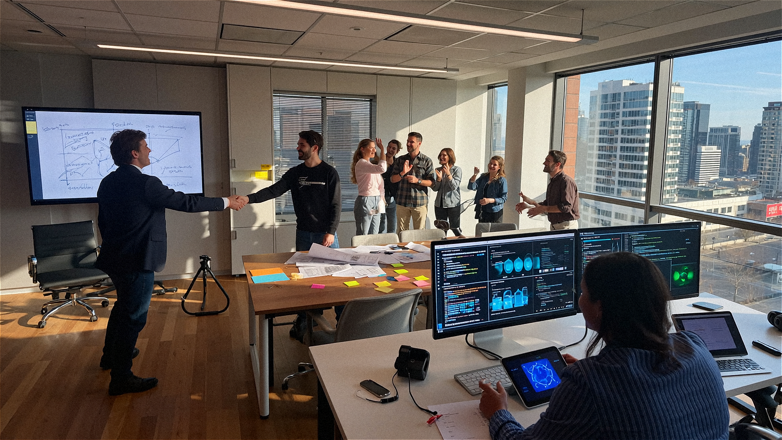 Developers working in modern office with natural light